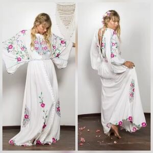 Elegant Reversible Floral Embroidered Long Sleeve Dress